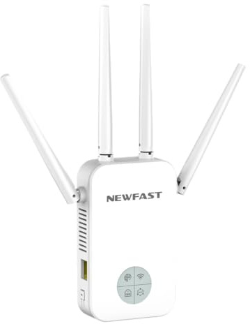 NEWFAST Ripetitore WiFi AC1200Mbps Dual Band con 4 Antenne, Porta Ethernet, WPS