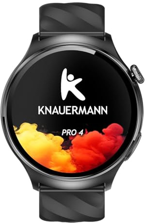Knauermann PRO 4 EKG-Gesundheitsuhr mit Telefonfunktion – Smartwatch in Schwarz – Puls, Blutdruck, HRV, Schlafanalyse – Für Damen und Herren – Silikonarmband Schwarz