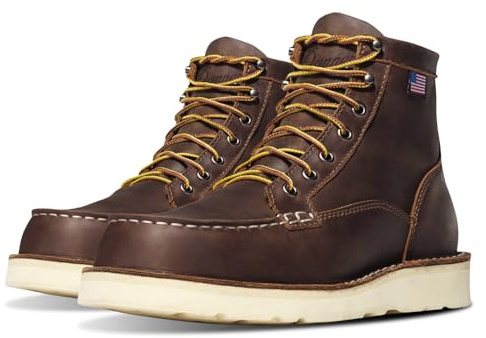 Danner 6 Bull Run Moc Toe Work Boots for Men - Oiled Full-Grain Leather Upper - Slip-Resistant Wedge Outsole Construction Boots - Removable OrthoLite Footbed - Brown - 11