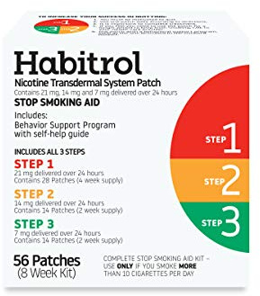 Habitrol Nicotine Transdermal System Patch | Stop Smoking Aid | Steps 1, 2, and 3 (21, 14, and 7 mg) | 56 Patches (8 Week Kit)