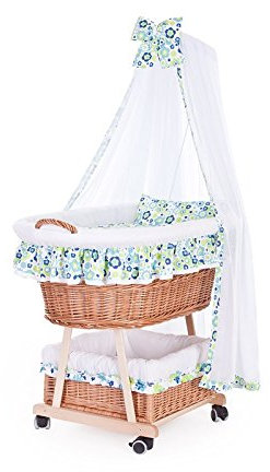 e-wicker24 Alles aus Weide Kinderwagen aus Weide, Kinderwagen mit einem Baldachin, Rollkinderkorb mit Baby - Zubehör