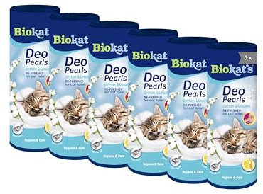 Biokat's Deo Pearls Cotton Blossom - Streuzusatz mit Duft für Frische und feste Klumpen in der Katzentoilette - 6 Dosen (6 x 700 g)
