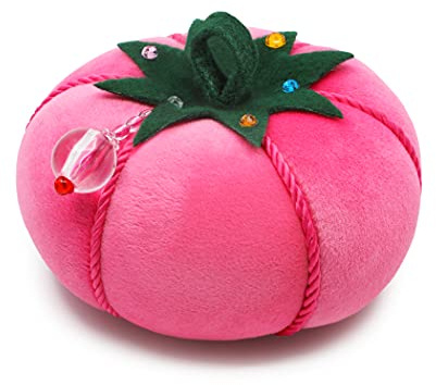 Dritz Tomato Pin Cushion – Large 5″ Pink Velvet Sewing & Quilting Pincushion with Rhinestone Accent – Holds Long Pins & Needles