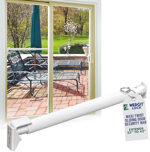 Wedgit Maxi Twist Tight Large Size Sliding Door Security Bar Extends 25 to 42”, Sliding Door Lock Bar to Keep Intruders from Getting in, Also Ideal for Sliding & Single Hung Windows, White