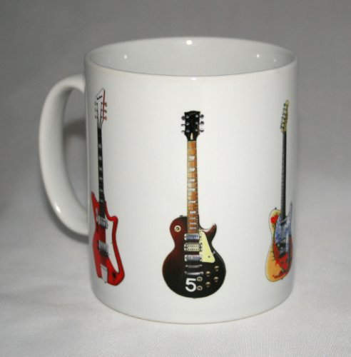 George Morgan Illustration Electric Guitar Mug. 5 Famous Rock Guitars on 1 Mug.