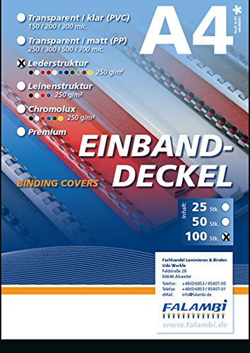 FALAMBI 100 Einbanddeckel mit Lederstruktur, Rückenkarton 250 gr/m², Rückendeckel für Bindungen (schwarz)