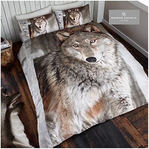 Gaveno Cavailia WILDLIFE 3D Wolf Duvet Bed Set with Duvet Cover and Pillow Case, Polyester-Cotton, Multi-Colour, King