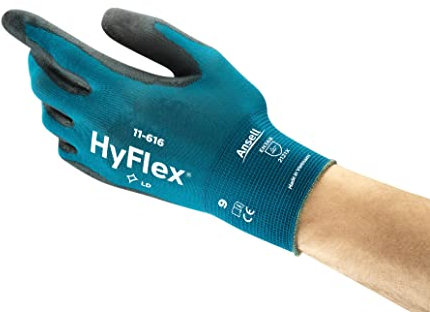 Ansell HyFlex 11-616 Dünne Nylon-Arbeitshandschuhe, Industrie und Mechaniker-Handschuh, Leichte Werkstatthandschuhe, Mechanikschutz, Damen Herren, Blau, Größe XL (12 Paar)