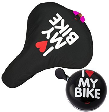 Liix Set Ding Dong Klingel und Sattelbezug I Love My Bike Schwarz