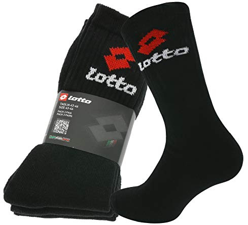 3er Pack Lotto Socken Herren Tennis-Socken Sport-Socken Schwarz Strümpfe, Größenauswahl:43 - 46