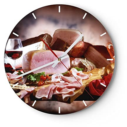 Modern Wanduhr Essen Essen Wurst Kräuter 30x30cm Rund Klein Wand Uhr Glas Analog Zimmeruhren Küche Büro Wohnzimmer Glasuhr Wall Clock Dekoration Design Wanddekoration Küchenuhr C3AR30x30-2568