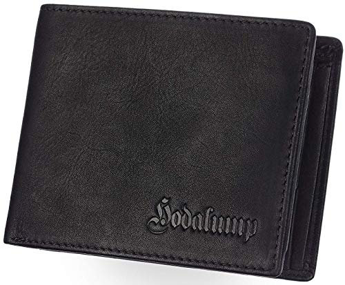 hodalump Echt-Leder Geldbörse • Premium Geldbeutel für Damen und Herren mit RFID-Schutz • Langlebiges Portmonee mit Münzfach • Komfortable Brieftasche in Schwarz