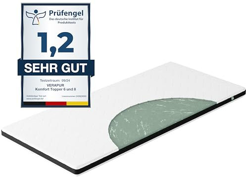verapur Komfortschaum Topper Fresh KTF800 I 100 x 190 cm I Härtegrad H2 I Matratzen Topper I anpassbar ohne Memoryeffekt I waschbarer Bezug