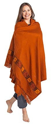 Om Shanti Crafts Meditationsschal oder Decke, veganer Wollwickel, Oversize-Schal, indische Decke, Unisex, Orange/Abendrot im Zickzackmuster (Sunset Chevron), 7' X 3.5'