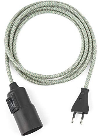 3m Plug-In Lampe LEINEN GRÜN, Textilkabel mit Lampenfassung aus Thermoplast (Glattmantel) mit Schalter und Eurostecker