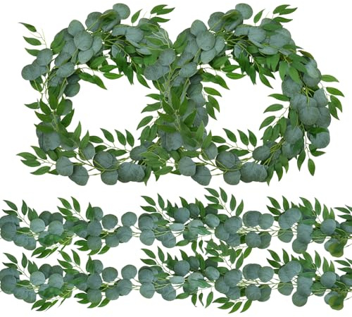 Trimgrace Künstliche Eukalyptus-Girlande mit Weidenblättern, Rankengrün für Hochzeit, Tischläufer, Tafelaufsatz, Bogen, Brautschmuck, Babyparty, Kamin-Dekoration, 4 Stück