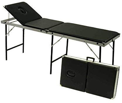 MBS-FIRE - Brandschutzfachhandel Massageliege Koffermassagebank, 98x60x16cm, 3-teilig, Aluminiumrahmen, Liegefläche 197x56 cm, Liegenhöhe 78 cm, belastbar bis 200 kg, Schwarz, 16 kg