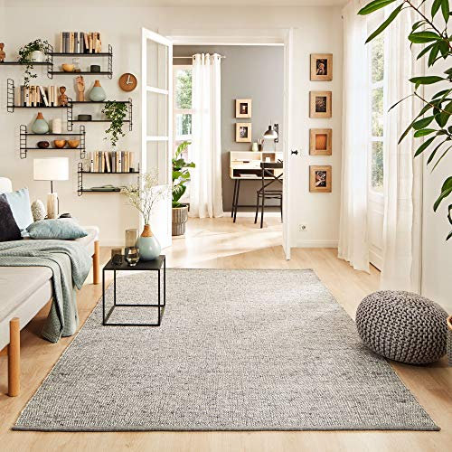 Steffensmeier Handwebteppich Walchsee | Wolle (Schurwolle), Grau, handgewebt, Größe: 70x130 cm Wohnzimmer und Schlafzimmer