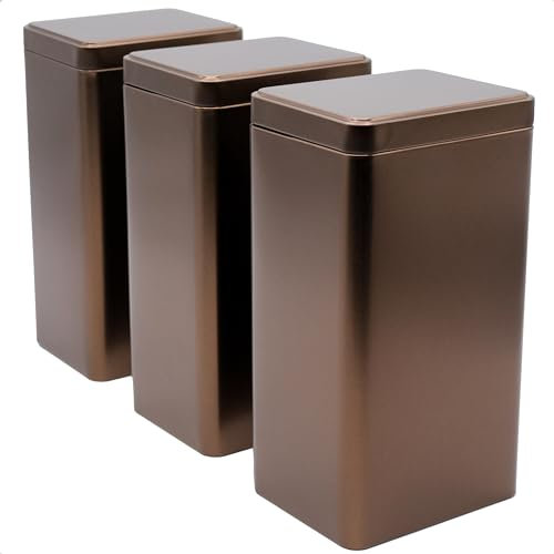 Dosenritter | 3 x lata cuadrada de cafe/té, APILABLE, marrón café metalizado, de metal, hermético al aroma para 500g de café cada una | 18 x 10 x 7,8 cm (Al,An,P) | también ideal para suplementos