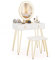 CASART Dressing Table and Stool Set, Vanity Makeup Desk with 3 Color LED Lights, Mirror and Drawers, Wooden Cosmetic Bedroom Dresser, White+Gold