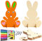 10 Stück Hasen aus Holz zum Bemalen, DIY Osterhase Deko, DIY Bastelzubehör Dekorationen Kunsthandwerk Malaktivitäten für Kinder Bastelset + 24 Stücke Kunststoff Selbstklebend Puppe Augen