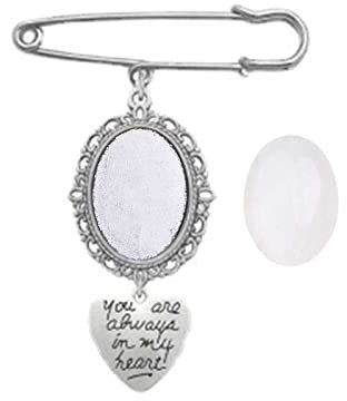 Hochzeitsstrauß-Anstecknadel, Foto, Gedenkanhänger, Anstecknadel, runde Brosche für Bräutigam, Braut, mit Herzanhänger, Abzeichen, Schmuck, Geschenk, Einheitsgröße, Metall, Kein Edelstein