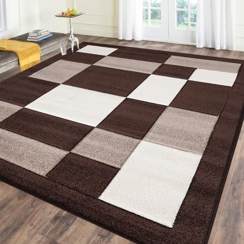 renoazul® Large Carpet Rugs for Living Room, Hallway, Bedroom and Office, 200 x 290 cm, Brown Beige, Washable Stain Resistant Geometric Carpet Rugs