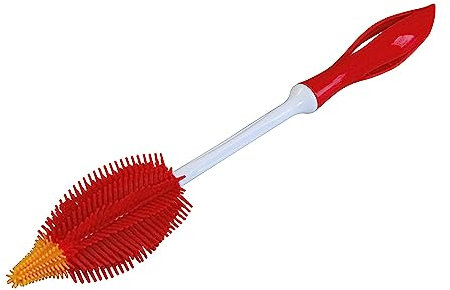 STONELINE Silikon Flaschenbürste Lang 35 cm, Gerader Stiel, Küchenbürste Spülbürste Reinigungsbürste für Flaschen Gläser Kannen Vasen Babyflaschen Sauger, Bürstenkopf Sterilisierbar, Rot