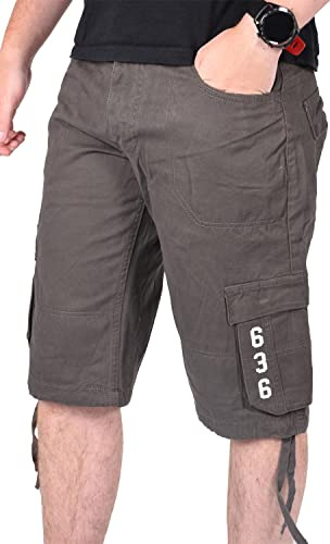 True Face Mens Shorts Cargo Pockets Denim Combat Chino Button Up Flat Front Army Workwear Knee Length Straight Leg Casual Summer Work Half Pants Bottom Size 36 Charcoal