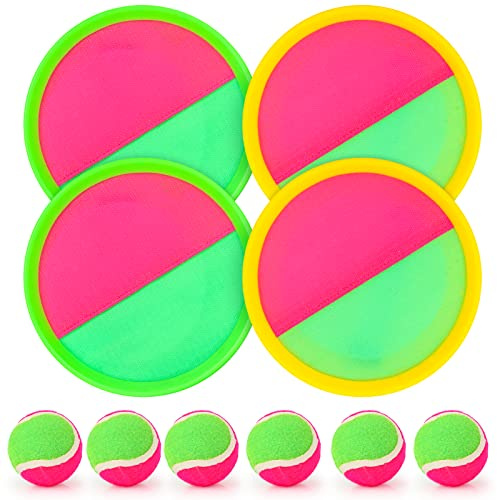 Toss and Catch Ball Set Catch Game Toys with 4 Paddles 6 Balls and 1 Storage Bag, Ball Sports Toys for Kids and Adults Family School Outdoor Games, Beach Playground Yard Games Supplies