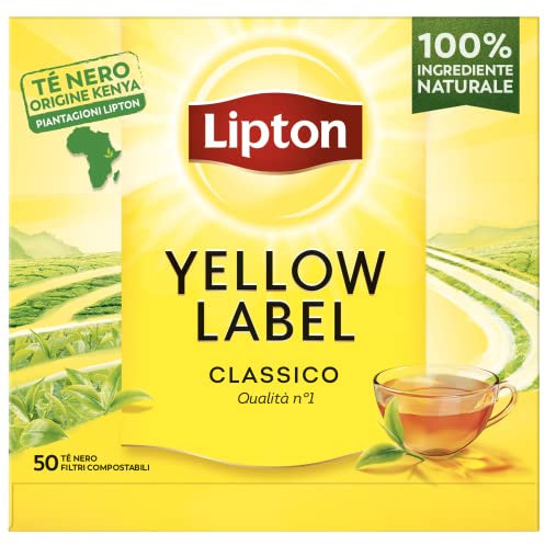 Lipton, Tè Nero Classico, Con Ingredienti 100% Naturali, Gusto Intenso ed equilibrato, ottimo per Tutte le Occasioni, Yellow Label, Confezione di Carta, Filtri Compostabili, 50 Filtri Tè Nero 2