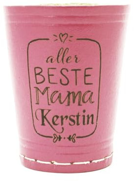 Diamandi Leder Würfelbecher mit Gravur - PINK - Ladies Edition - inklusive 5 Würfeln - Geschenkidee für Mama - persönliche Gravur (Beste Mama)