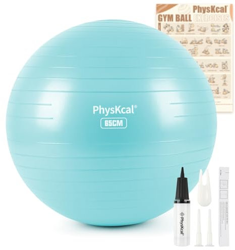 PhysKcal PRO Gym Ball 65cm Blue, Anti-Burst Birthing Ball for Maternity & Labour, Yoga Exercise Swiss Ball for Fitness and Recovery