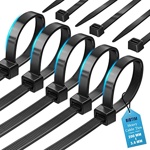 BIBTIM Bridas para Cables, 200 x 3.6mm, Paquete de 100, Bridas de Nylon Premium, Bridas de Plástico Multiusos, Mecanismo de Autocierre Seguro, para Casa, Jardín, Oficina y Bricolaje