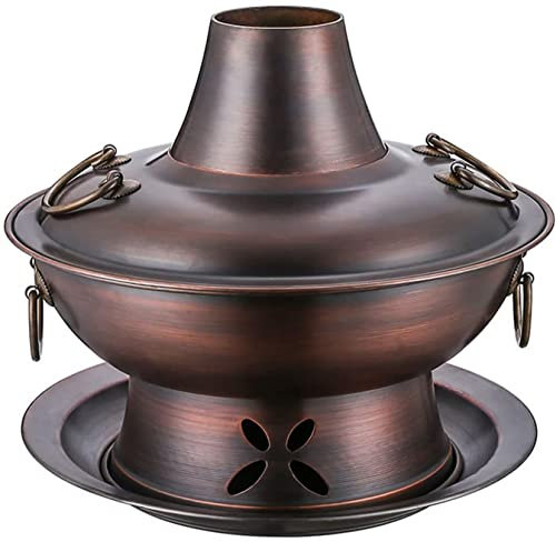 Copper Hot Pot Vintage Charcoal Shabu Shabu Hot Pot for 3-8 People Home Party Family Gathering Shabu Hotpot Kitchen Cooker Chinese Traditional Soup Cookware(5 Sizes),A,40cm