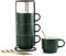 LYEOBOH Coffee Mug Set Porcelain Stackable Coffee Mugs with Stand and Spoons, 13 OZ. Cappuccino Cup Demitasse Cups for Drinks, Espresso, Latte,Set of 4, Dark Green