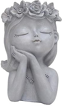 F Fityle Gesichts-Pflanztopf, Gesichts-Blumentöpfe für drinnen und draußen, Kunstharz-Kopf-Pflanzgefäße mit Drainageloch, Stil b