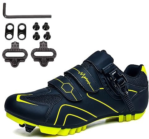 PENXZT Men's MTB Cycling Shoes Mountain Bike Shoes Compatible with 2-Bolts SPD Cleats Indoor Outdoor Riding Biking Shoes with Quick Buckle,D,3.5 UK