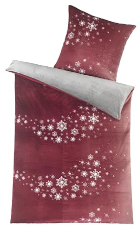 MB Warenhandel24 Bettwäsche 135x200 + 80x80 cm Winter Microfaser Flausch Fleece Thermofleece warm Cashmere Touch Teddy Coral Fleece 2 TLG teilig (Sternenschweif ROT, ca. 135x200 + 80x80 cm)