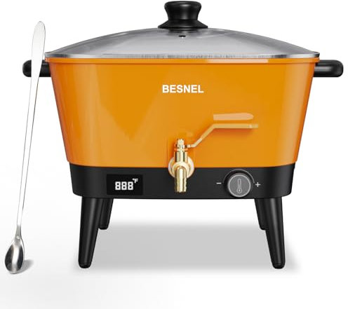 BESNEL Wax Melter for Candle Making, 8Qts Candle Wax Melting Pot with Spout for Soy Wax Soap Base, Electric Wax Melter for Candle Making with Temp Control, Easy Pour,Non-Stick(Orange)