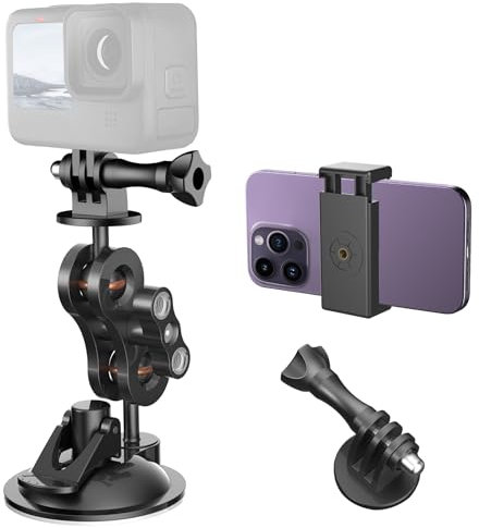 Soporte de ventosa para cámara, soporte de ventosa para parabrisas de coche, soporte para teléfono, para GoPro Hero 12 11 10 9 8 7 6 5 Insta360 X3 GO3 DJI Action 3 4 accesorios, con adaptador de rosca