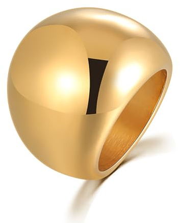 Thick Dome Chunky Rings for Women Girls 18K Gold Plated Minimalist Stainless Steel Bold Chunky Dome Ring Personalized Statement Ring 23mm Thumb Ring Finger Band Rings for Men