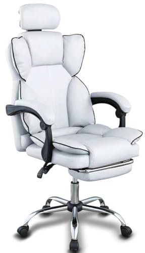 BAKAJI Sedia da Ufficio Ergonomica con Rotelle Girevoli a 360°, Poltrona Gaming da Scrivania con Seduta Imbottita ad Altissima Densità, Schienale Reclinabile e Alzata Regolabile a Gas (Bianco)