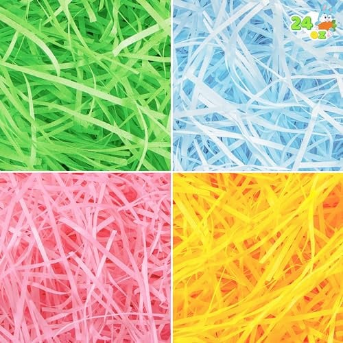 JOYIN 24oz (680g) mehrfarbiges Regenbogen-Ostergras, recycelbare Papiergrasschnitzel in Pastellfarben (Rosa, Gelb, Himmelblau, Grün) für die Ostereiersuche, Korbfüller, Partydekoration