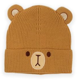 Milkmochabear Beanie mit Milch-Mokka-Gesicht – niedliche, warme Strickmanschette, Mütze für Damen und Herren, mit gesticktem Charaktergesicht, Mokka, Einheitsgr��e