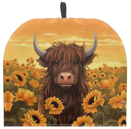 HELLHERO Highland Cow Tea Cozy Insulated Teapot Cozies Thick Wadding Tea Pot Cover Coffee Kettle Covers Teapot Breakfast Warmer for Home Kitchen Office Garden Decor