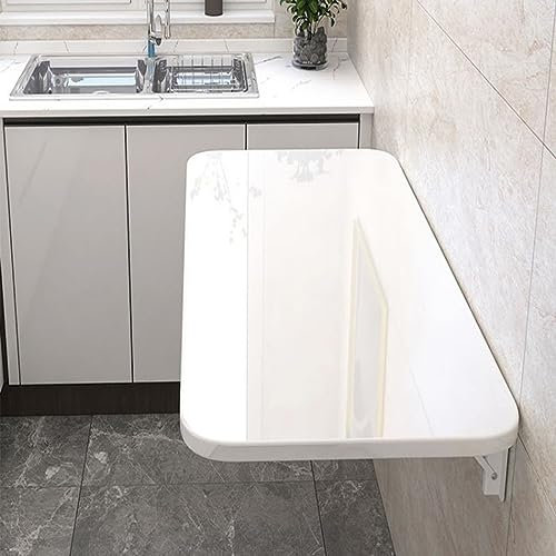 OHMG Esstisch, Wandklapptisch, klappbarer Esstisch, Wandmontage, klappbarer Schreibtisch, für die Wand im Büro, Küche, Esszimmer (weiß – 80 x 50 x 1,6 cm)