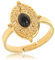 Made by Nami Goldener Boho Edelstahl Ring mit goldenem Plättchen und schwarzem Edelstein Damen Schmuck Größenverstellbar & Wasserfest Geschenke Damen (Schwarz)