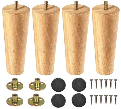 LCOUACEO Patas para Muebles Madera 4 Piezas Patas de Madera de Sofá 15cm Patas de Madera para Muebles Patas de Mesa de Madera con Placa de Montaje Tornillos y Protector Antideslizante