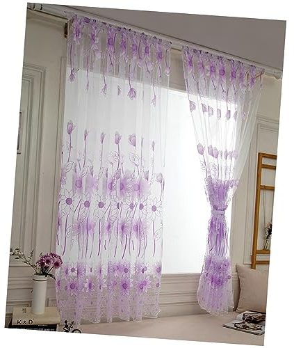 Alipis Sunflower Pattern Curtain 100x200cm Violet Sheer Window Treatment for Living Room and Balcony Decor Lightweight Voile Fabric
